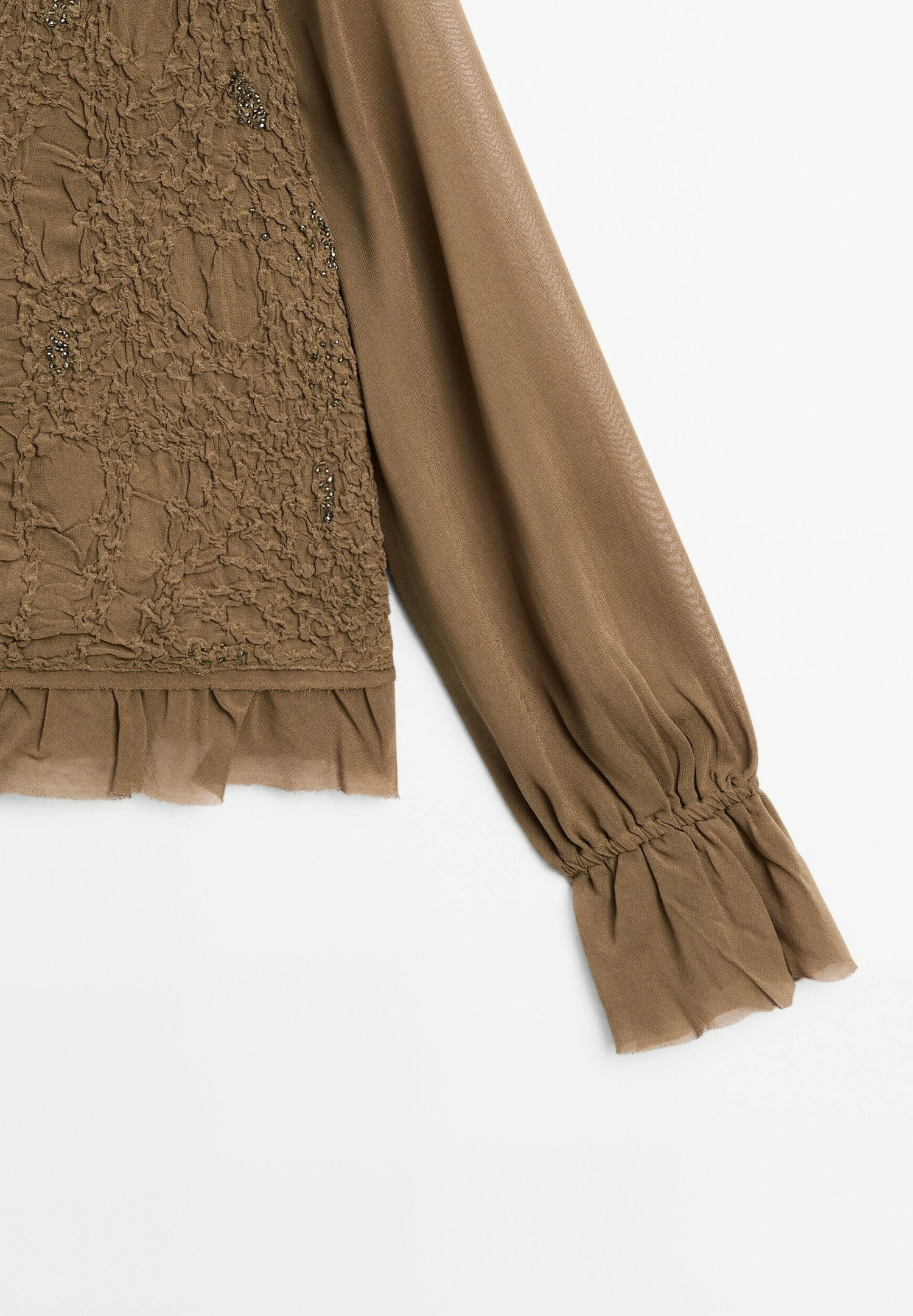 Massimo Dutti TEXTURED GARMENT WITH RUFFLES - Blouse - Khaki 11 Massimo Dutti TEXTURED GARMENT WITH RUFFLES - Blouse - Khaki - Image 9