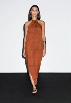 Massimo Dutti LONG STRIPED HALTER NECK - Maxi Dress - Orange