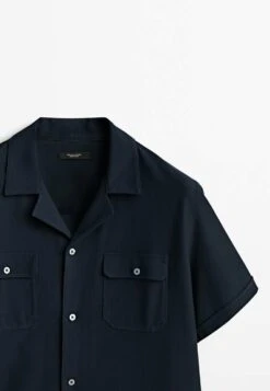 Massimo Dutti Micro- Short Sleeve With Pockets- Shirt - Dark Blue -Massimo Dutti Shop 007a166e22824536ad49ad8ad649bf36
