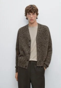 Massimo Dutti CASHMERE V-NECK RAGLAN SLEEVE - Cardigan - Dark Brown