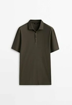 Massimo Dutti Short Sleeve Diagonal Micro - Polo Shirt - Khaki -Massimo Dutti Shop 00f697f930144538b1d63fb1af23129e