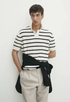 Massimo Dutti Short Sleeve Striped - Polo Shirt - Beige -Massimo Dutti Shop 01073657565349dfae470ef1a799c708