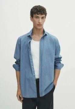 Massimo Dutti Fit Bleach Wash - Shirt - Blue