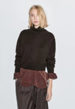 Massimo Dutti SHORT KNIT SWEATER - Jumper - Dark Brown