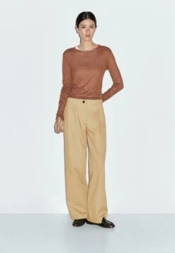 Massimo Dutti WIDE-LEG WITH DARTED DETAIL - Trousers - Camel