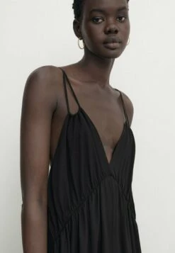 Massimo Dutti Flowing With Double Straps And Open Back - Day Dress - Black