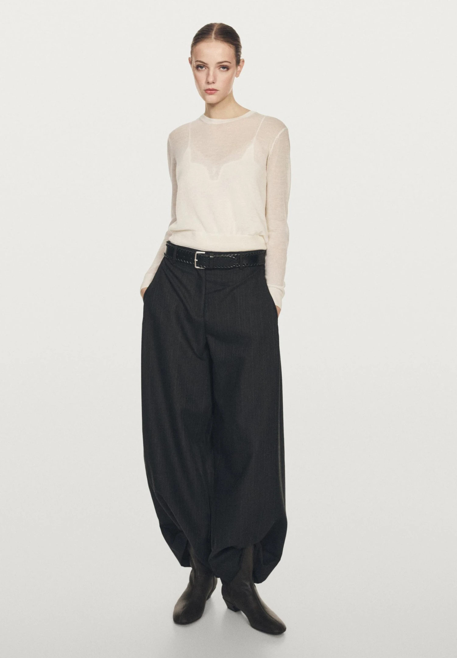 Massimo Dutti FINE SEMI-SHEER WITH CREW NECK - Jumper - White 4 Massimo Dutti FINE SEMI-SHEER WITH CREW NECK - Jumper - White - Image 2