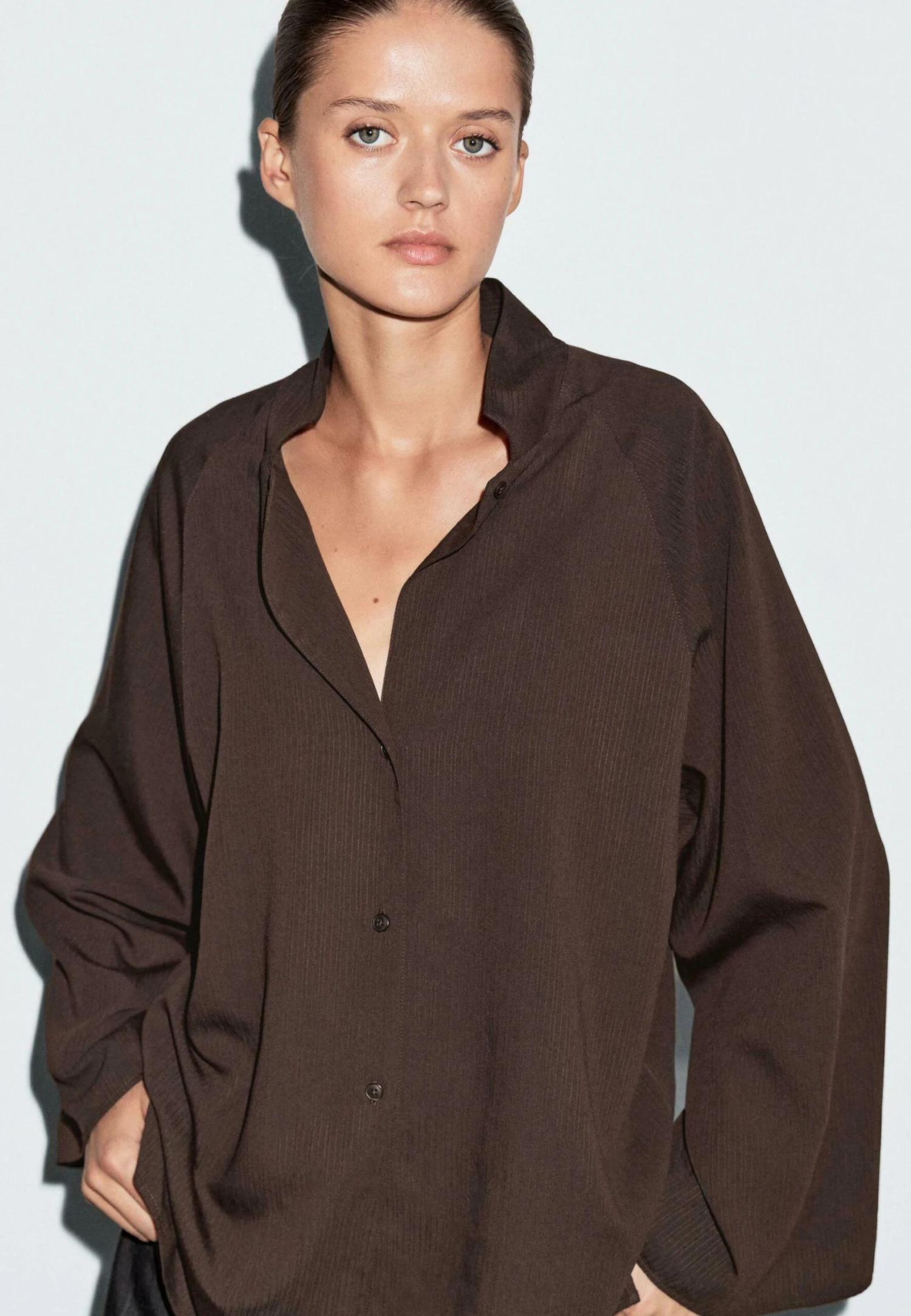 Massimo Dutti Button-down Blouse - Dark Brown 6 Massimo Dutti Button-down Blouse - Dark Brown - Image 4