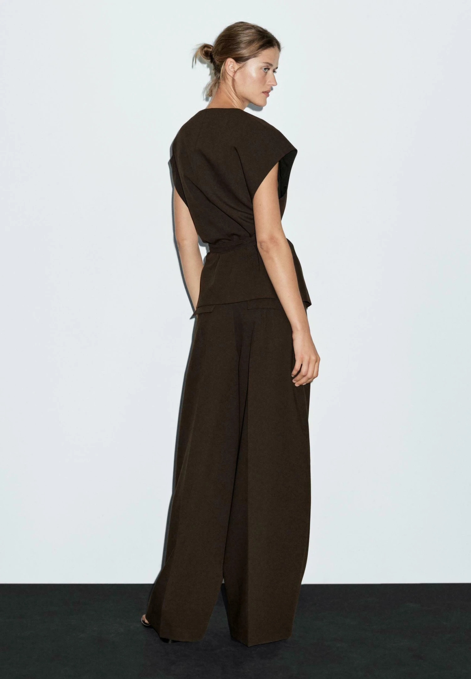 Massimo Dutti HIGH-WAIST WIDE-LEG - Trousers - Mottled Dark Brown 5 Massimo Dutti HIGH-WAIST WIDE-LEG - Trousers - Mottled Dark Brown - Image 3