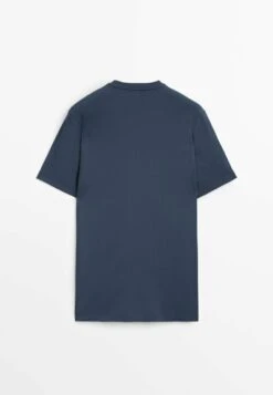 Massimo Dutti Short Sleeve Mercerised - Basic T-Shirt - Blue -Massimo Dutti Shop 02bc0efd37ea4838af79fa343879e598