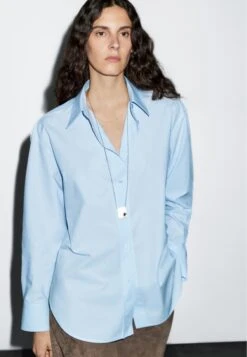 Massimo Dutti LONG BUTTONED - Button-down Blouse - Light Blue