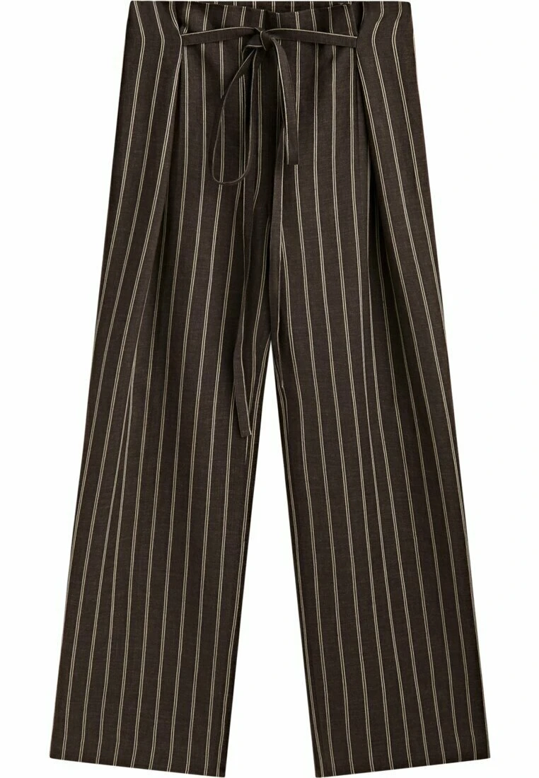 Massimo Dutti Striped With Tie Detail - Trousers - Brown 7 Massimo Dutti Striped With Tie Detail - Trousers - Brown - Image 5
