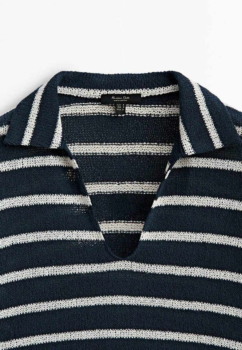 Massimo Dutti Blend Striped - Polo Shirt - Dark Blue 8 Massimo Dutti Blend Striped - Polo Shirt - Dark Blue - Image 6