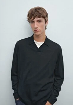 Massimo Dutti MERINO LONG SLEEVE - Long Sleeved Top - Dark Blue