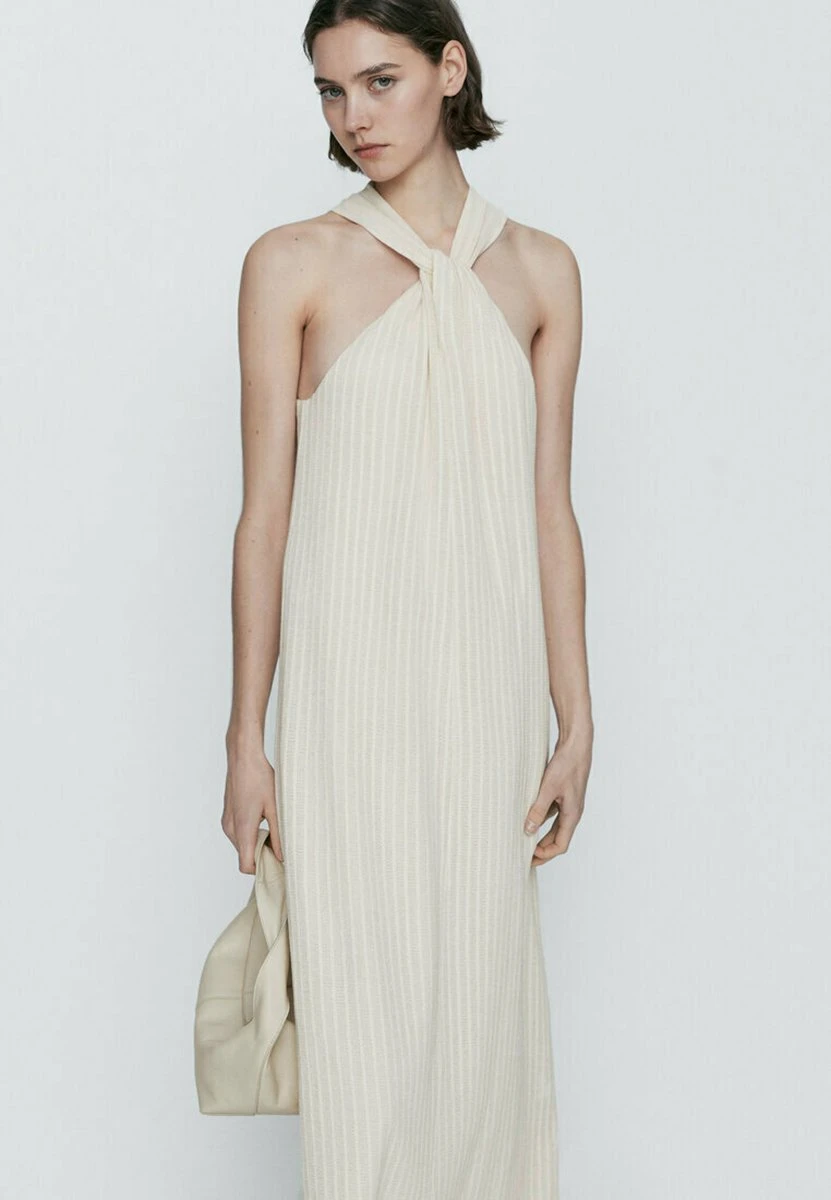 Massimo Dutti Textured With Crossover Strap - Day Dress - Beige 6 Massimo Dutti Textured With Crossover Strap - Day Dress - Beige - Image 4
