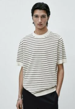 Massimo Dutti Striped Milano - Print T-Shirt - Beige