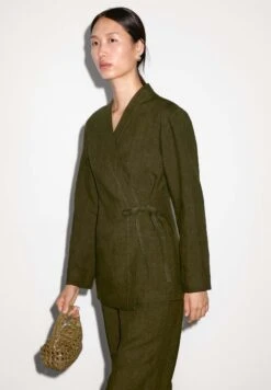 Massimo Dutti V-NECK LONG SLEEVE WITH TIES - Summer Jacket - Green