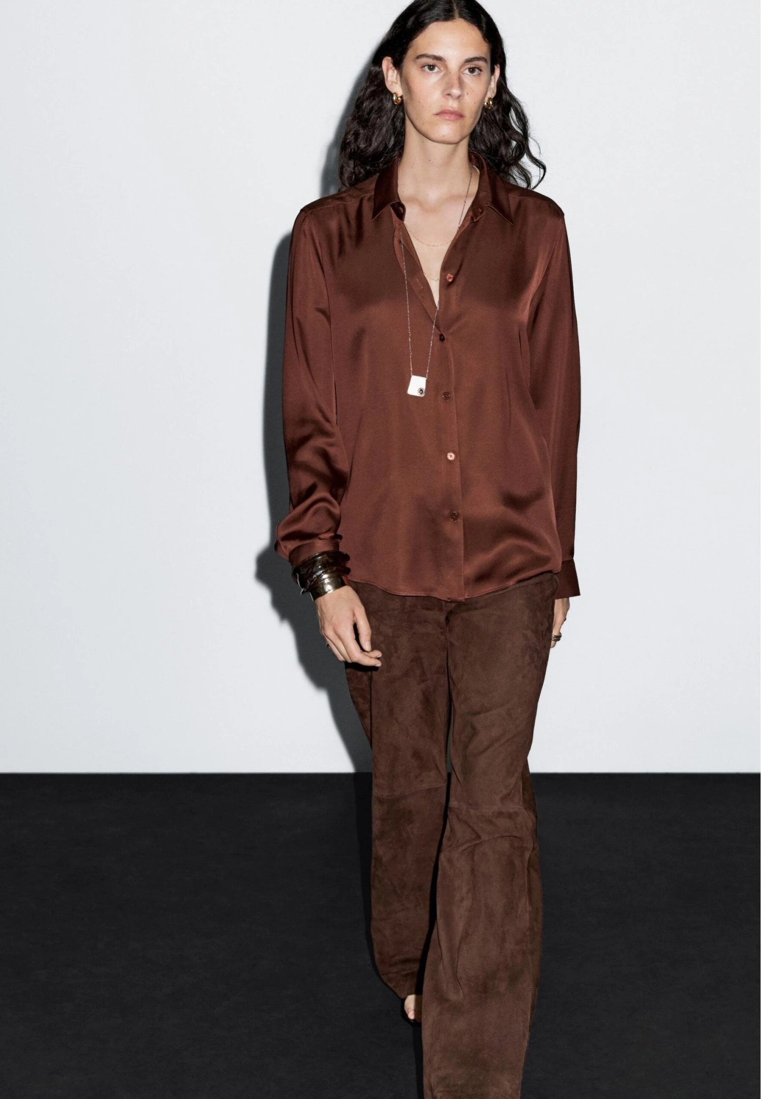 Massimo Dutti FLOWING SATIN LONG SLEEVE - Button-down Blouse - Brown 3 Massimo Dutti FLOWING SATIN LONG SLEEVE - Button-down Blouse - Brown