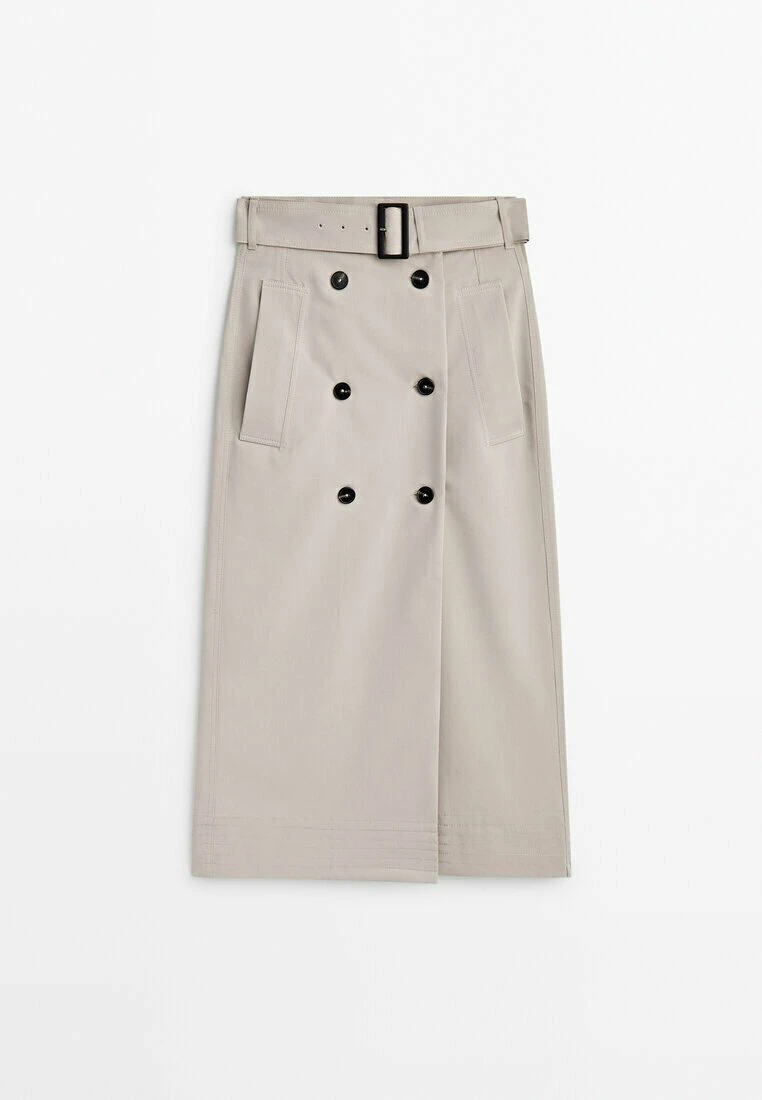 Massimo Dutti Belted Double-Buttoned Midi- A-Line Skirt - Beige 12 Massimo Dutti Belted Double-Buttoned Midi- A-Line Skirt - Beige - Image 10