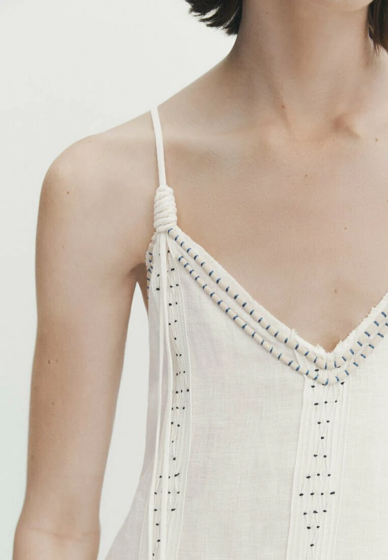 Massimo Dutti With Straps And Embroidery Detail - Maxi Dress - White 7 Massimo Dutti With Straps And Embroidery Detail - Maxi Dress - White - Image 5