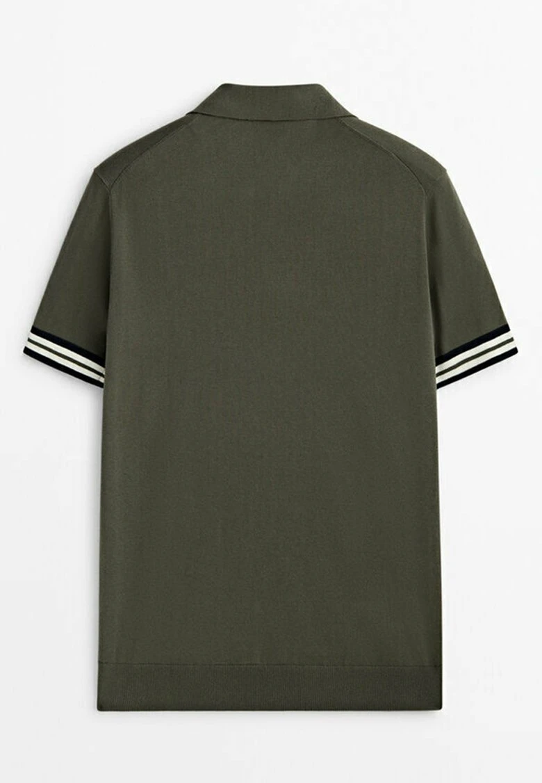 Massimo Dutti Contrast Short Sleeve - Polo Shirt - Khaki 8 Massimo Dutti Contrast Short Sleeve - Polo Shirt - Khaki - Image 6