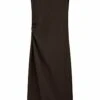 Massimo Dutti With Gathered Detail On The Side - Maxi Dress - Dark Brown