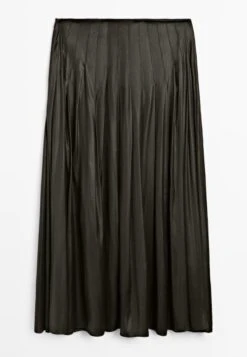 Massimo Dutti PINTUCK MIDI WITH WAXED FINISH - Pleated Skirt - Mottled Dark Green -Massimo Dutti Shop 04ed54518f794757bb8cb880388dcc10