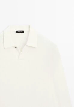 Massimo Dutti TEXTURED LONG SLEEVE - Polo Shirt - WHITE -Massimo Dutti Shop 05182c9f7d1f48f0831293727b809732