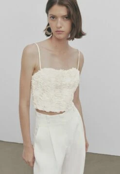 Massimo Dutti Studio Bouclé Strappy Crop - Top - Beige