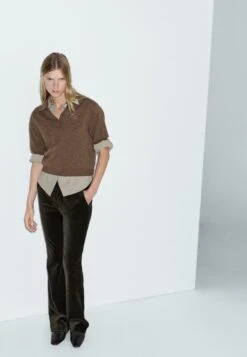 Massimo Dutti SKINNY FLARE FIT VELVET - Trousers - Mottled Dark Brown -Massimo Dutti Shop 058df015458947ebb5c9b1fd74025383