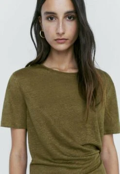 Massimo Dutti Short Sleeve- Basic T-Shirt - Khaki -Massimo Dutti Shop 05f84e9f23314a9daa3dfa50a0ef9a16