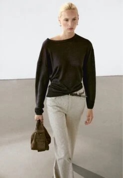 Massimo Dutti OVERSIZE CREW NECK - Jumper - Dark Brown