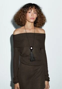 Massimo Dutti DRAPED BOAT NECK - Jumper - Brown