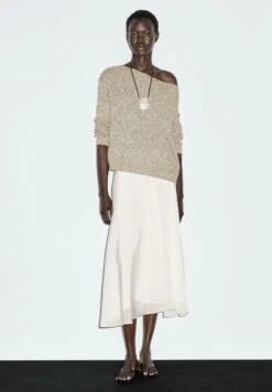 Massimo Dutti MOULINÉ BOAT NECK WITH LONG SLEEVES - Jumper - Mottled Dark Green