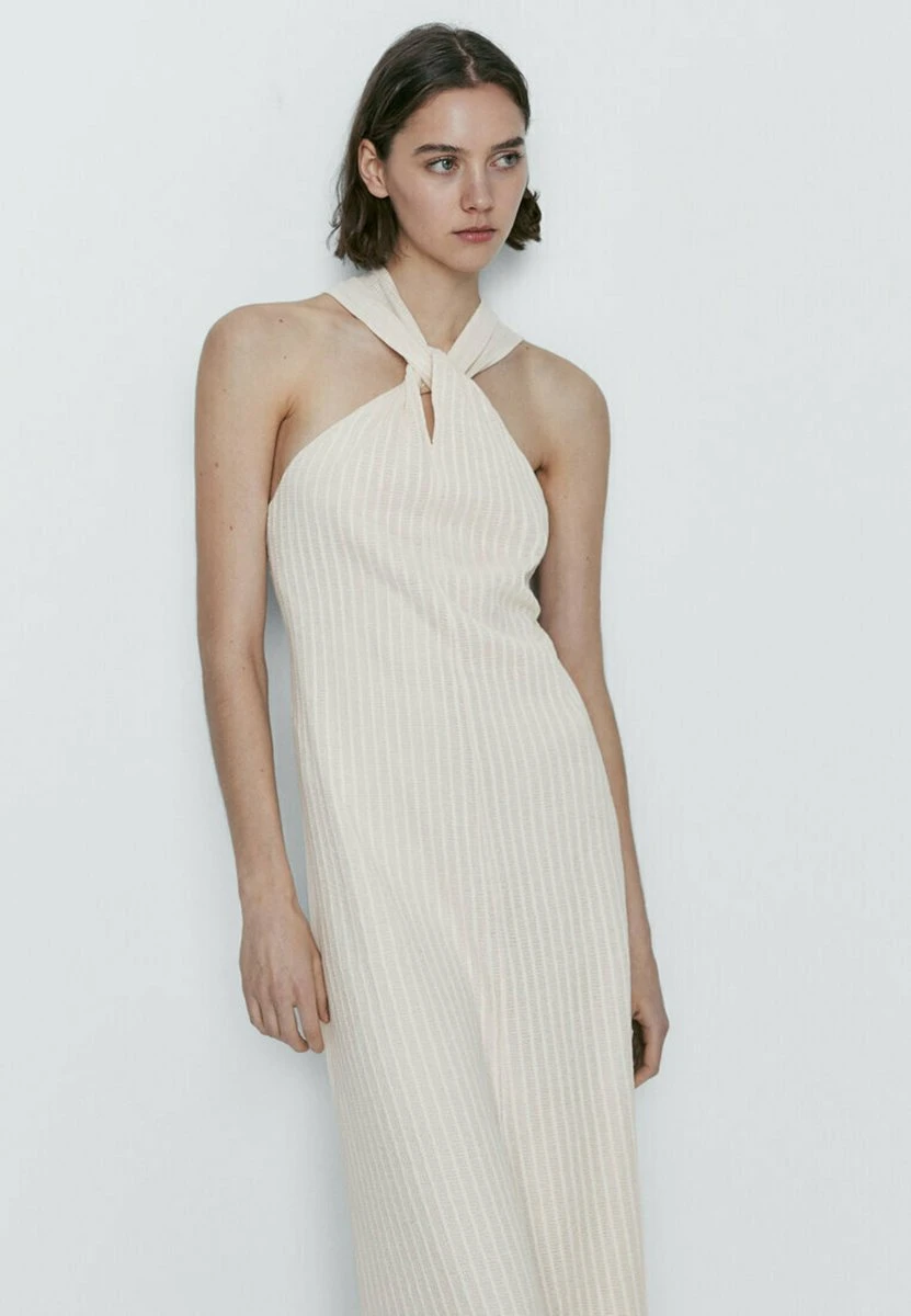 Massimo Dutti Textured With Crossover Strap - Day Dress - Beige 5 Massimo Dutti Textured With Crossover Strap - Day Dress - Beige - Image 3