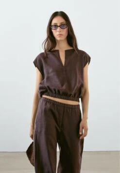 Massimo Dutti GARMENT WITH ELASTICATED HEM - Blouse - Mottled Bordeaux