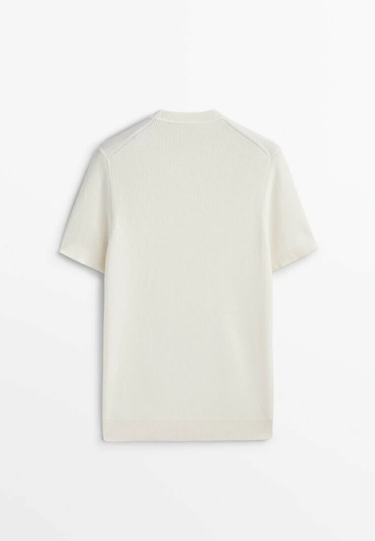 Massimo Dutti Vertical Textured Short Sleeve - Basic T-Shirt - Beige 8 Massimo Dutti Vertical Textured Short Sleeve - Basic T-Shirt - Beige - Image 6
