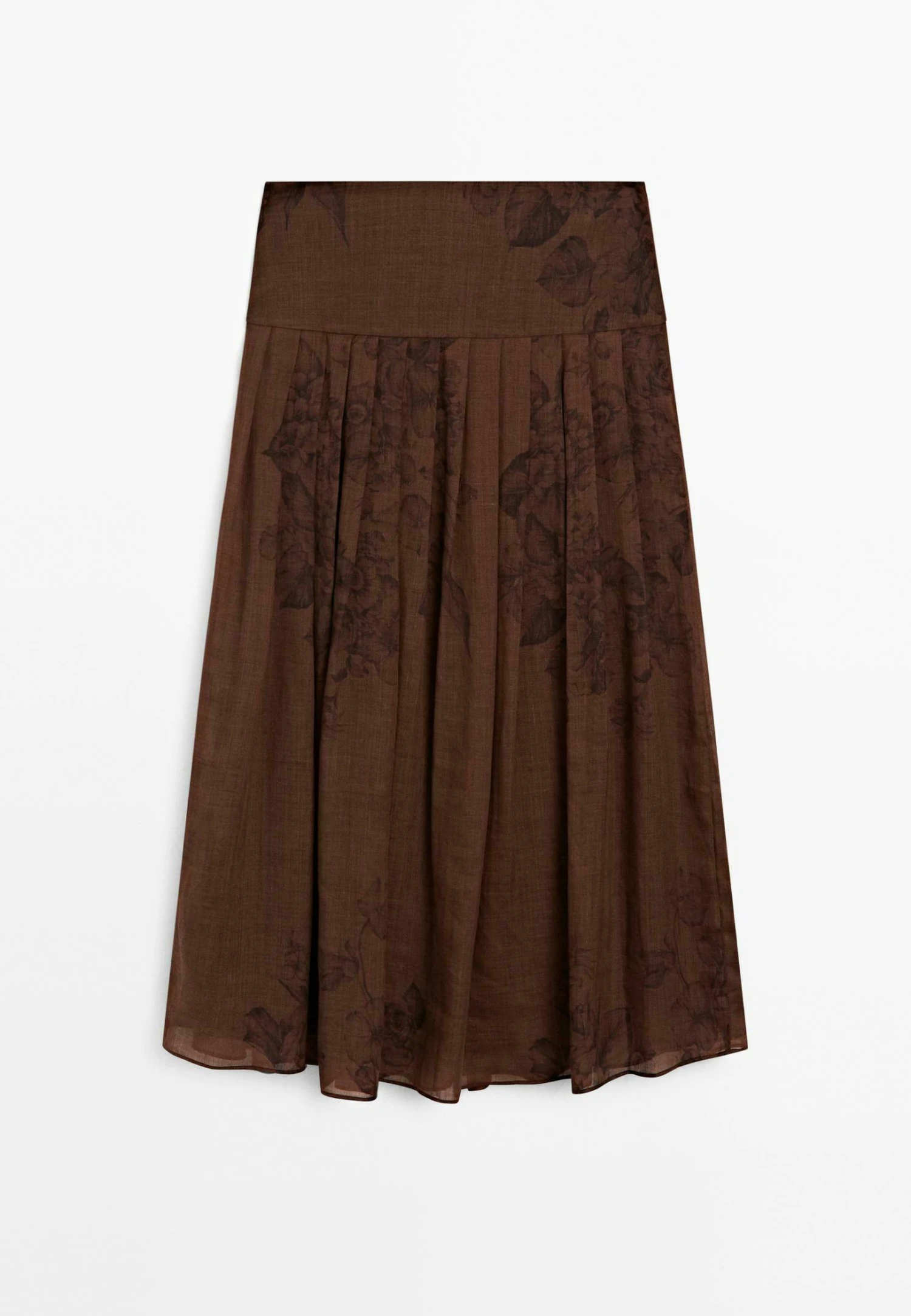 Massimo Dutti FLARED FLORAL PRINT MIDI - Pleated Skirt - Mottled Dark Brown 8 Massimo Dutti FLARED FLORAL PRINT MIDI - Pleated Skirt - Mottled Dark Brown - Image 6