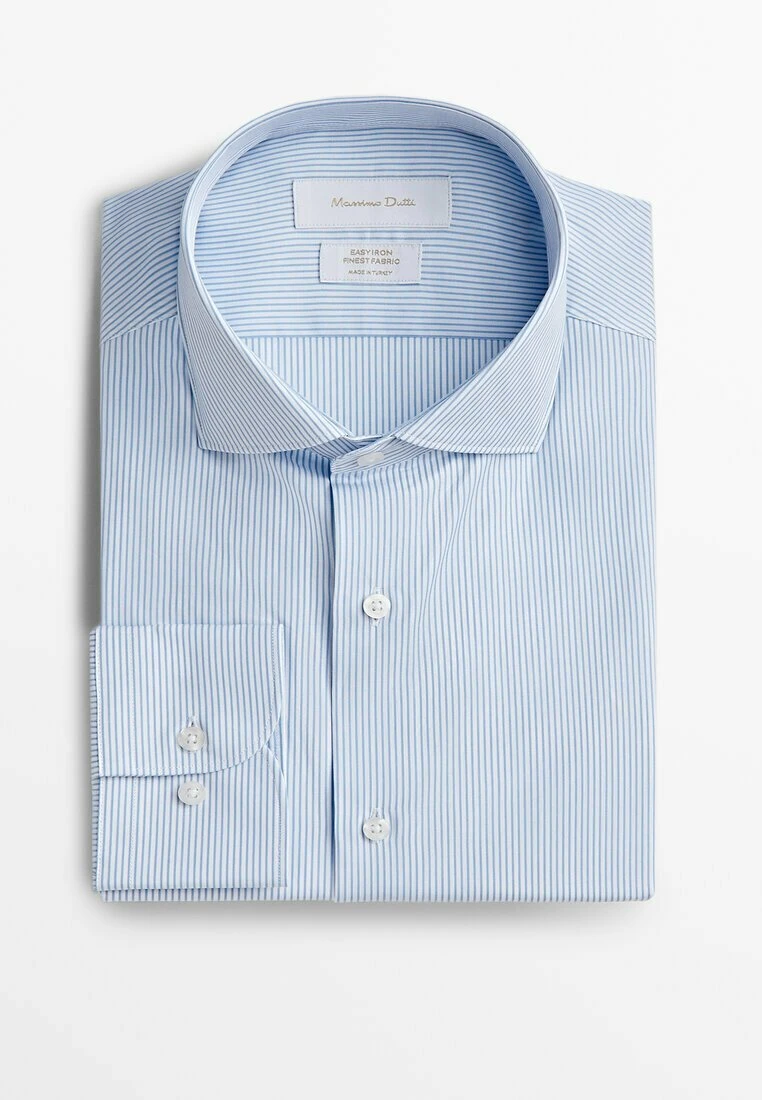 Massimo Dutti Easy Iron Slim Fit Striped- Shirt - Light Blue 7 Massimo Dutti Easy Iron Slim Fit Striped- Shirt - Light Blue - Image 5