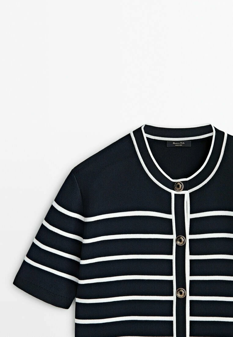 Massimo Dutti Striped Short Sleeve- Cardigan - Dark Blue 10 Massimo Dutti Striped Short Sleeve- Cardigan - Dark Blue - Image 8