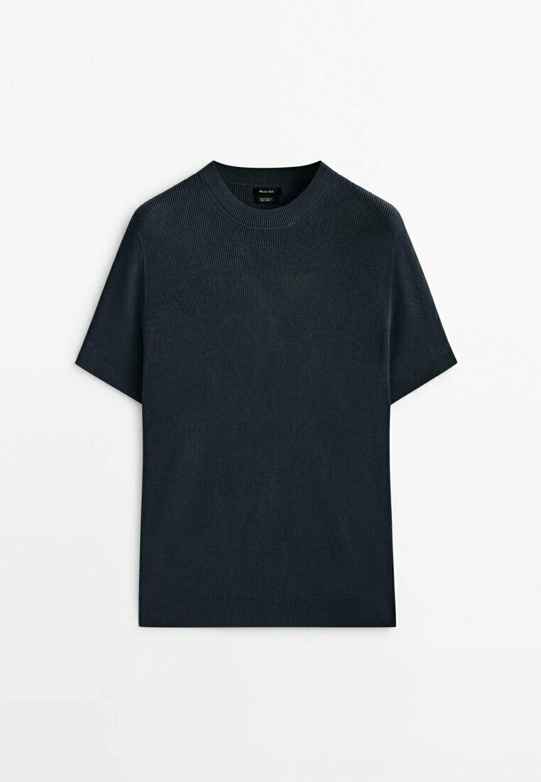 Massimo Dutti Vertical Textured Short Sleeve - Basic T-Shirt - Dark Blue 8 Massimo Dutti Vertical Textured Short Sleeve - Basic T-Shirt - Dark Blue - Image 6