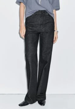 Massimo Dutti HIGH-WAIST WITH FRAYED HEMS - Straight Leg Jeans - Royal Blue