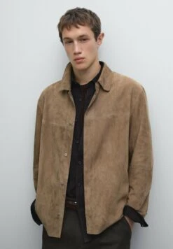 Massimo Dutti OVERSHIRT - Leather Jacket - Sand