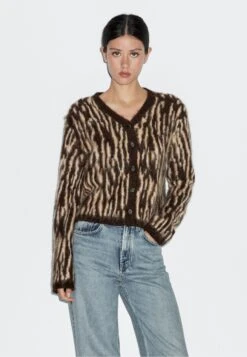 Massimo Dutti ANIMAL PRINT - Cardigan - Dark Brown