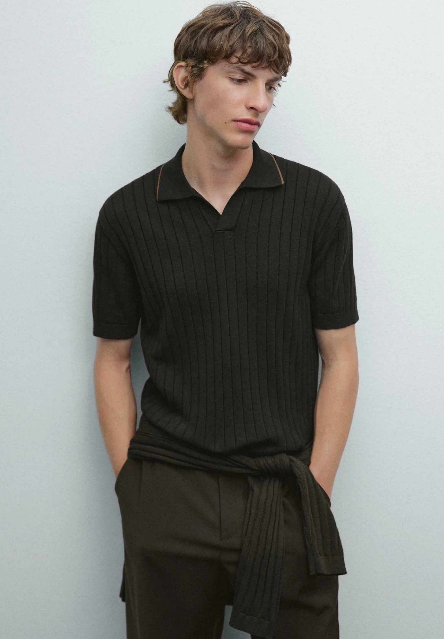 Massimo Dutti RIBBED - Polo Shirt - Black 3 Massimo Dutti RIBBED - Polo Shirt - Black