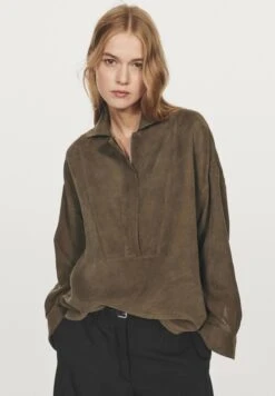 Massimo Dutti GARMENT WITH ZIP ON THE CHEST - Blouse - Dark Brown