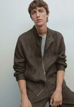 Massimo Dutti FADED TWO-WAY ZIP BOMBER NECK - Summer Jacket - Mottled Brown -Massimo Dutti Shop 0a1070a5bf844b69a609ea34b959f436