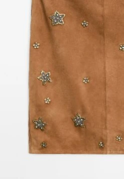 Massimo Dutti MIDI WITH RHINESTONE DETAIL - Leather Skirt - Camel -Massimo Dutti Shop 0a641ffba38449009484459237241312