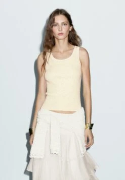 Massimo Dutti HALTER NECK WITH CONTRAST DETAIL - Top - Beige