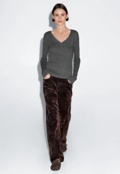 Massimo Dutti V-NECK WITH LONG SLEEVES - Long Sleeved Top - Dark Grey -Massimo Dutti Shop 0a80182996da4e7c8cc9df86fea19230